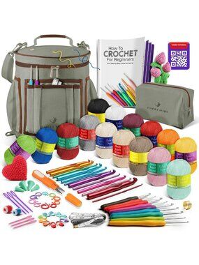 Beginner Crochet Kit for Adults & Kids - Step-by-Step Tutorials, Yarn & Bag
